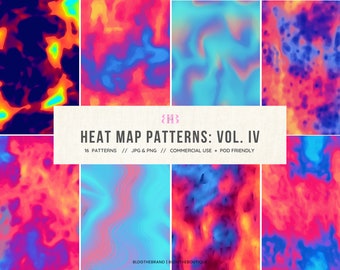 Thermal Heat Map Patterns, Abstract Wave Seamless Pattern, Contour Heatmap Repeating File, Scrapbook Background, Digital Paper