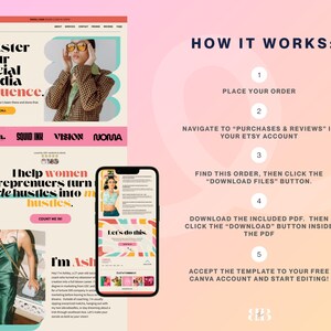 Canvaコーチングウェブサイトテンプレート、レトロなソーシャルメディアマネージャー、ライフコーチエージェンシー、インフルエンサー、VA、大胆なセールスファネル、抽象的なワンページウェブサイト 画像 6