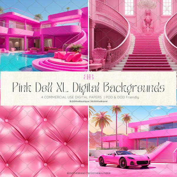 Barb Backgrounds, Barb the Movie Digital Photography Backdrop Photoshop Overlay, Hot Pink Fashion Doll House Stock Photos Malibu Dream World