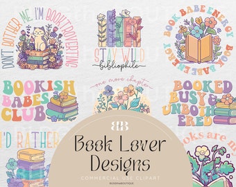 Book Lover PNG for Shirts for Women TShirt Design for Sublimation, Reader Commercial Use License Clipart, Digital Stickers, Graphics Bundle