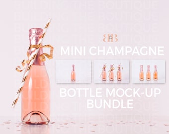 Mini Champagne Bottle Mock Ups, Pink Champagne Product MockUp, Feminine Styled Stock Photos, Custom Wine Label Images, PSD, Photography