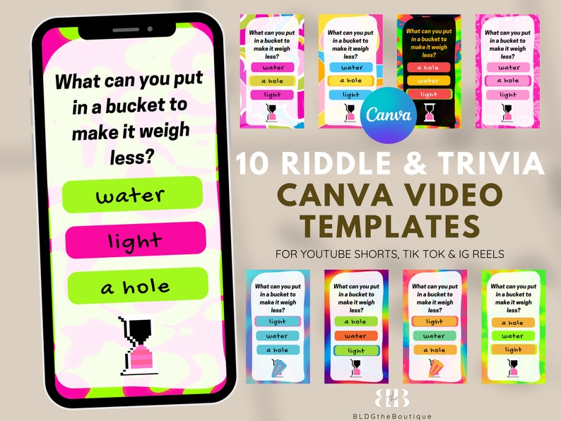 Visual Riddles Tik Tok Canva Video Template Bundle, Faceless Youtube Shorts Quiz Channel ...