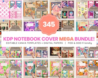 Editable Composition Notebook Cover Canva Template Mega Bundle, Journal Covers, Printable Planner Cover, Amazon KDP Low Content Starter Pack