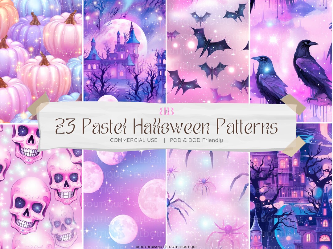 Pastel Halloween Seamless Patterns, Pastel Goth Digital Paper Pack ...