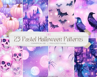 Pastel Halloween Seamless Patterns, Pastel Goth Digital Paper Pack, Pumpkin Repeating Pattern, Repeat File, Spooky One Backgrounds, Backdrop