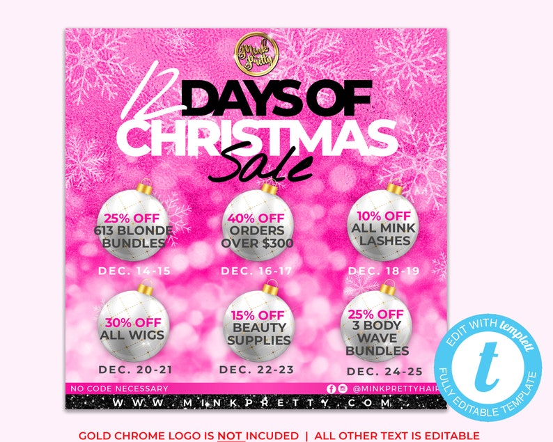 12 Days of Christmas Digital Flyer Templates Hair Business Etsy