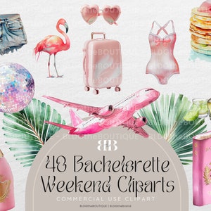 Paquete de imágenes prediseñadas de fin de semana de despedida de soltera, licencia de uso comercial Clip Art acuarela Bach Party PNG archivos, iconos de itinerario, viajes, despedida de soltera