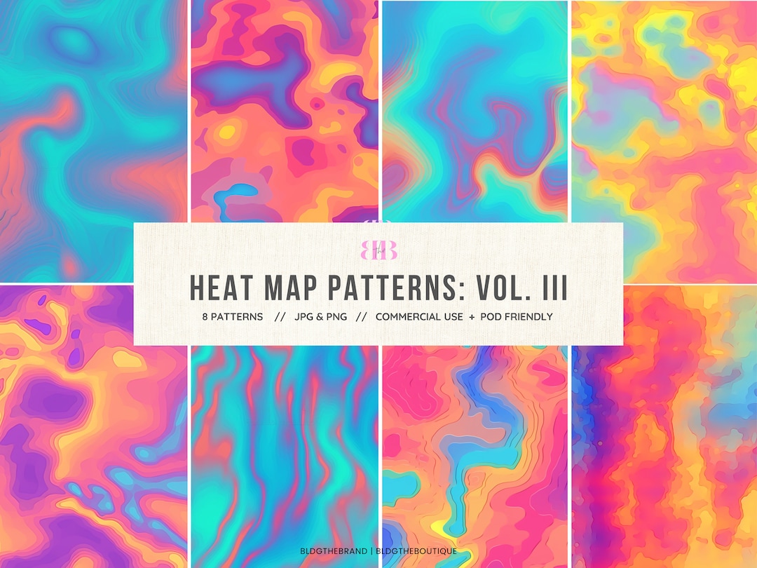 Abstract Wave Heat Map Seamless Patterns, Thermal Map Digital Paper ...