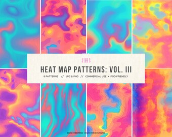 Abstract Wave Heat Map Seamless Patterns, Thermal Map Digital Paper, Scrapbooking Background, Aura Gradient, Heatmap Repeating File