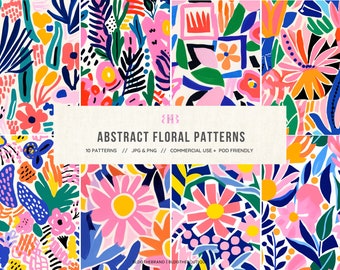 Abstract Floral Seamless Patterns, Abstract Digital Paper Pack, Matisse, Commercial Use Repeating Pattern, Scrapbook Background, POD, PNG