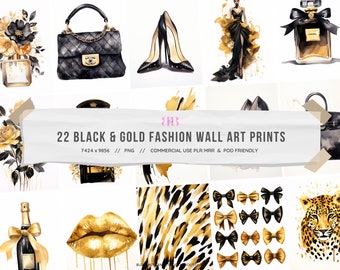 PLR Digital Products, Black & Gold Fashion Wall Art Bundle, Gallery Wall Prints, MRR, Master Resale Rights, Commercial License, Make Money