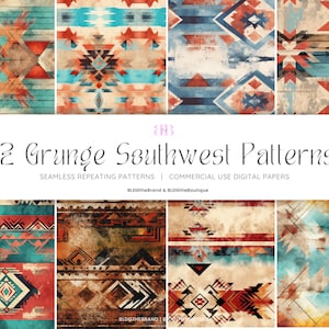 Paquet de papier numérique sans couture occidental pour la sublimation, motifs répétitifs grunge du sud-ouest de la cow-girl, impression aztèque, navajo, usage commercial
