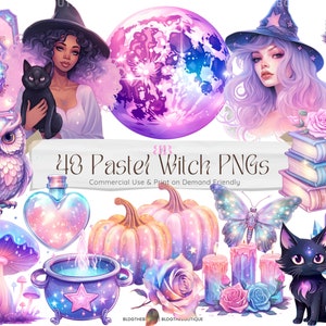 Pastel Witch Clipart, Cute Halloween PNG File, Witchy Sublimation, Fantasy Clip Art, Pastel Goth, Digital Stickers, Scrapbook, Witchcraft