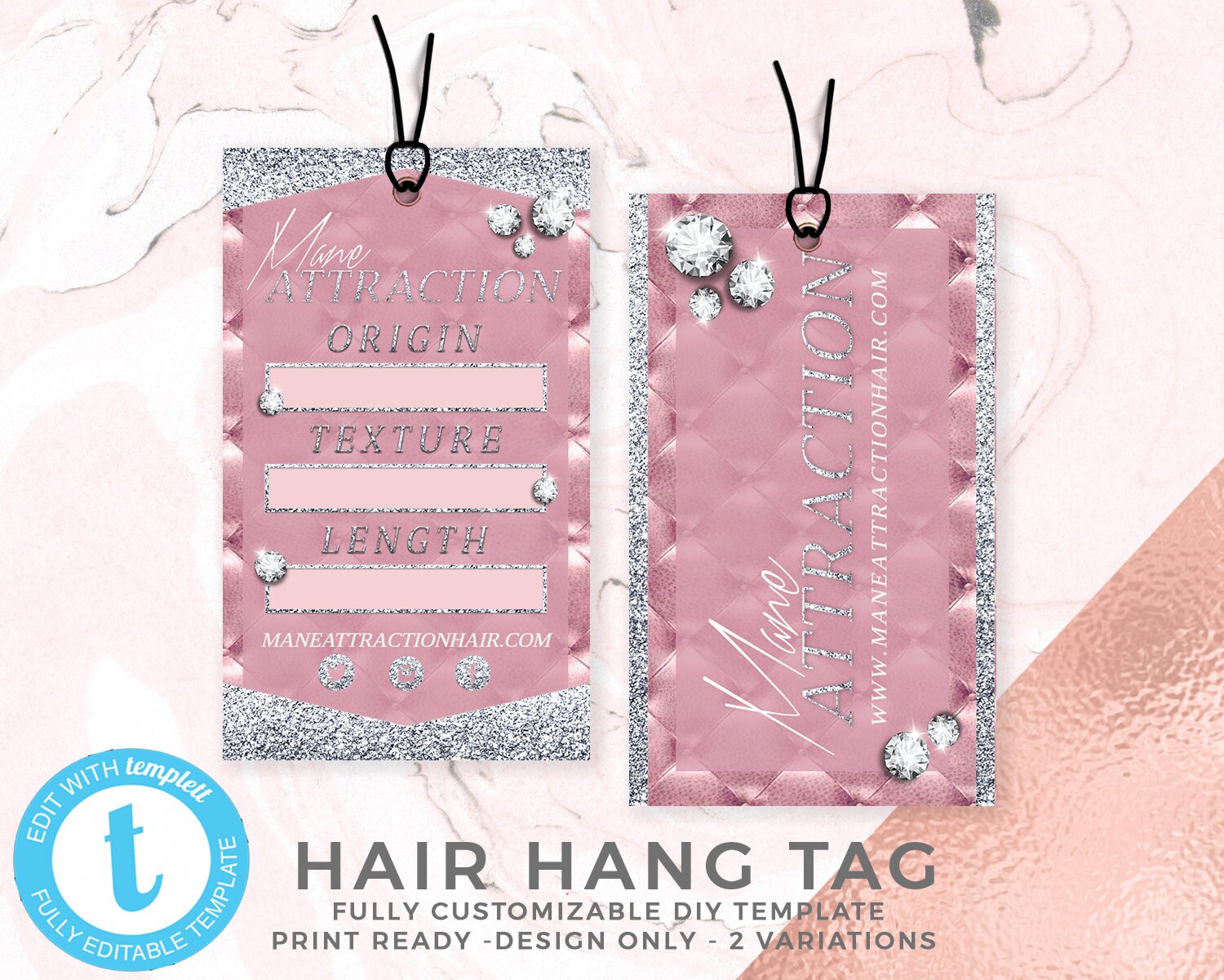 DIY Pink Hair Hangtags Template Hair Bundles Tag Hair Etsy