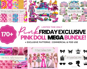 Barb PNG Mega Bundle, Pink Fashion Doll Seamless Patterns, Malibu Dream Clipart, Black Friday Sale, Clip Art, SVG, Sublimation, Cyber Monday