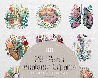 Floral Anatomy Clipart, Anatomic Heart, Flower Lungs Anatomical Print, Commercial Use License, PNG Bundle Files for Sublimation Shirts, POD