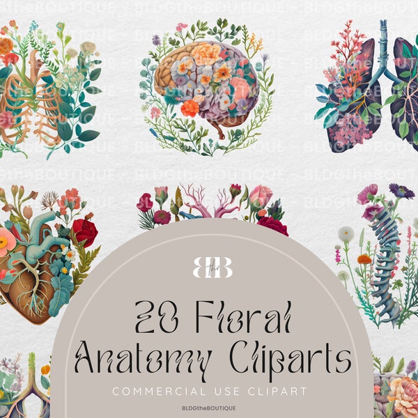 Floral Anatomy Clipart, Anatomic Heart, Flower Lungs Anatomical Print, Commercial Use License, PNG Bundle Files for Sublimation Shirts, POD