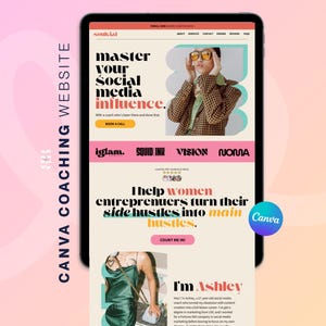 Modèle de site Web de coaching Canva, gestionnaire de médias sociaux rétro, agence de coaching de vie, influenceur, VA, entonnoir de vente audacieux, site Web abstrait d'une page