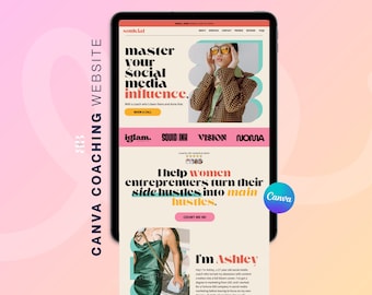 Canva Coaching Website Template, Retro Social Media Manager, Life Coach Agency, Influencer, VA, Bold Sales Funnel, Abstract One Page Website