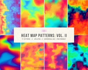 Y2k Aesthetic Thermal Heatmap Seamless Patterns, Abstract Wave Digital Paper, Psychedelic Scrapbooking Background, Aura Gradient, Heat Map