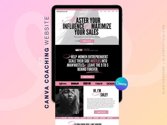Bold Canva Coaching Website Template, Social Media Manager, Life Coach, Agency, UGC, Influencer, VA, Sales Funnel, One Page Website