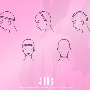 Icônes de mesure de perruque, clipart, clipart taille de tête, fabrication de perruque sur mesure, entreprise de coiffure, extensions, téléchargement immédiat, templett, corjl
