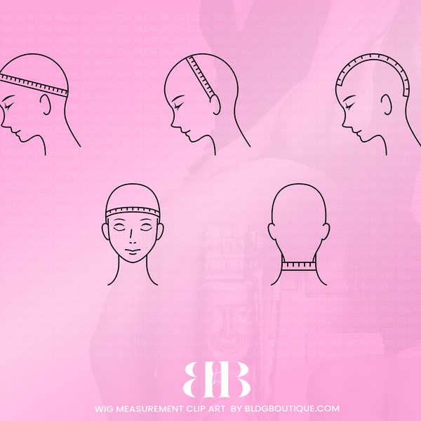 Wig Measurement Icons, Clip Art, Head size clipart, custom wig making, hair business, extensions, instant download, templett, corjl