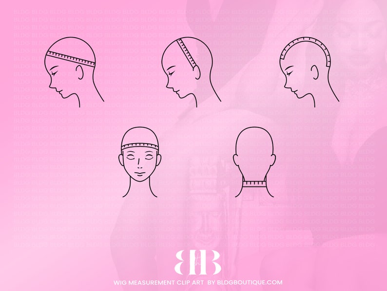 Wig Measurement Icons, Clip Art, Head size clipart, custom wig making, hair business, extensions, instant download, templett, corjl zdjęcie 1