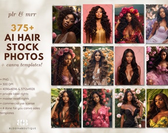 AI Hair Model Stock Photo Bundle, PLR Digital Products, MRR, Black Women Beauty Images, Master Resale Rights, Commercial License, Make Money