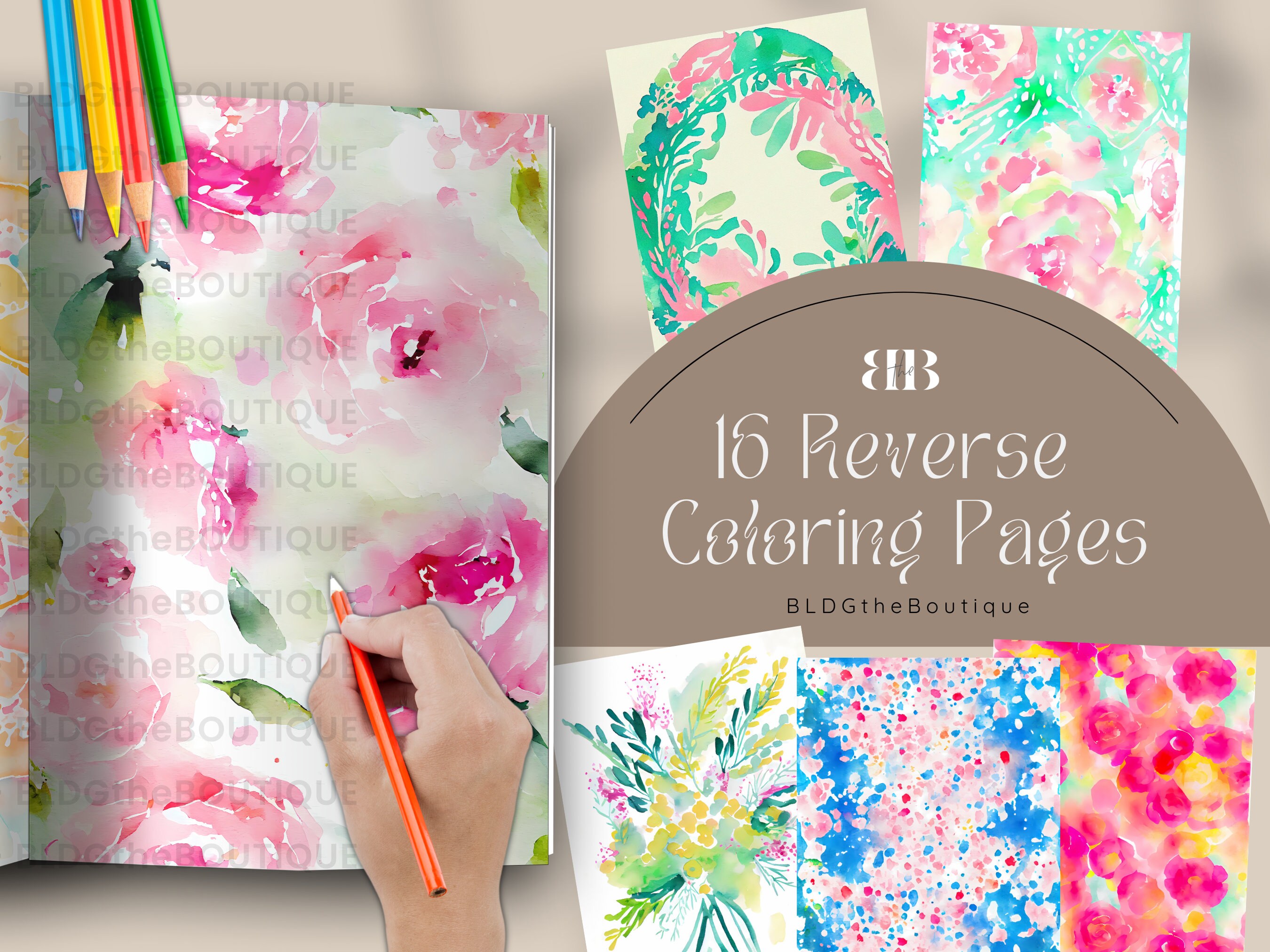 Floral Reverse Coloring Book KDP Interior Canva PLR Bundle