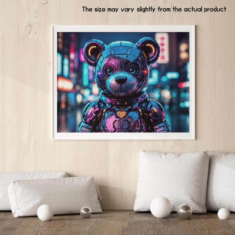 Cyberpunk Robotic Teddy Bear Puzzle Neon City Futuristic Art Jigsaw ...
