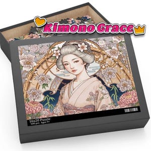 Elegant Japanese Kimono Lady Puzzle with Floral Motif - Scenic Art Nouveau Style - Free Worldwide Shipping (120, 252, 500-Piece)