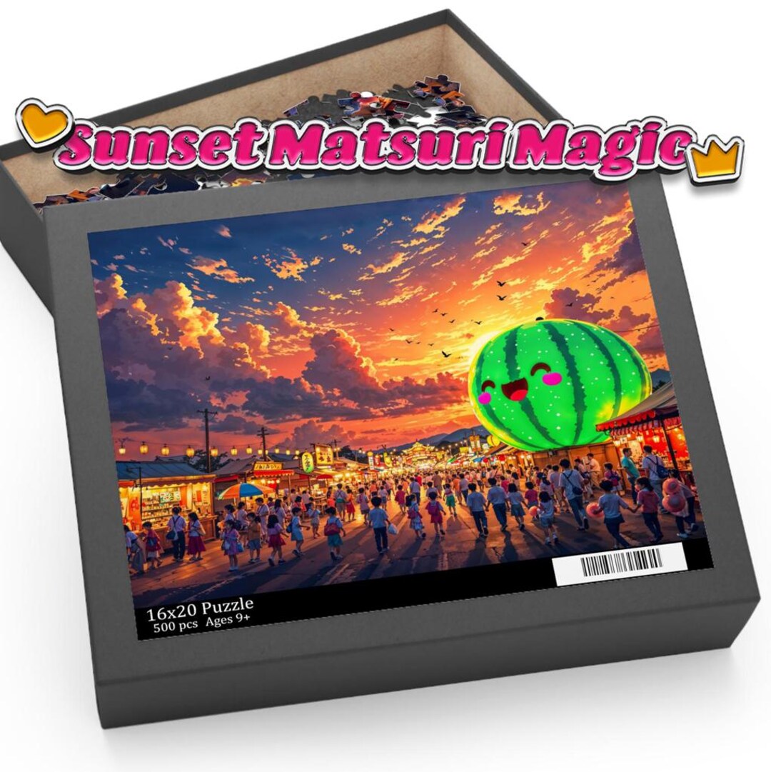 Scenic Japanese Summer Festival Puzzle with Watermelon Float and