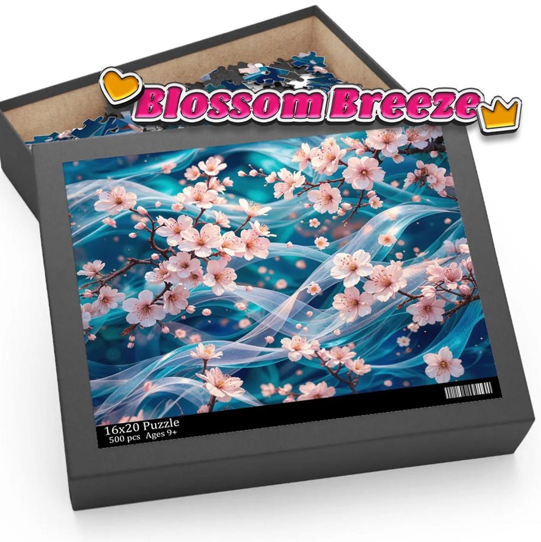 Cherry Blossom Breeze Puzzle - Soft Pink Blossoms and Ethereal Ribbons ...