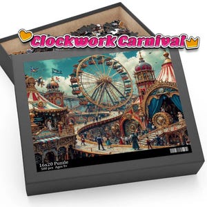 Steampunk Carnival Puzzle - Vintage Fairground with Clock Towers & Ferris Wheel Puzzle(120, 252, 500-Piece)