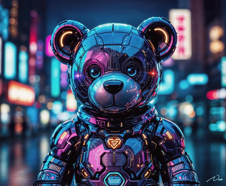 Cyberpunk Robotic Teddy Bear Puzzle Neon City Futuristic Art Jigsaw ...