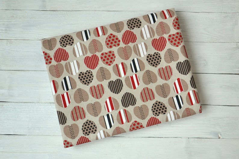 Linen and cotton blend fabric with hearts print, Fabric by the h Linen and cotton blend fabric with hearts print, Fabric by the h