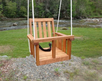 Childs Cherry Wood porch swing with Lap Belt (Natural Non-Toxic Finish)