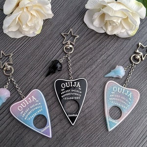 Pastel goth gothic ouija board planchette keychains bird skulls accessory - yamikawaii creepycute black blue purple white pastel academia