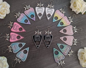 Gothic Ouija Board Planchette Ohrringe Pentagramm & Mond - pastelgoth Schmuck cute goth Accessoire dual kawaii-schwarz rosa regenbogen weiß