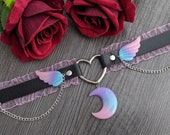 Pastel goth choker with frills moon wings