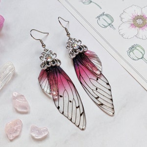 Fairycore wing earrings red with glitter butterfly ooak fairy magical jewelry pixie fae costume cottagecore fantasy wedding birthday gift