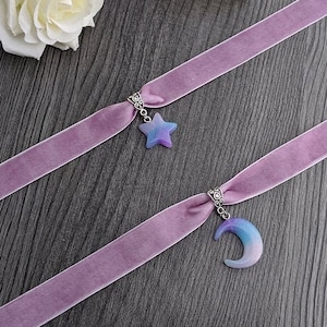 Pastel goth purple velvet choker (moon or star) - cosplay yumekawaii dual kawaii cute fashion pastel academia