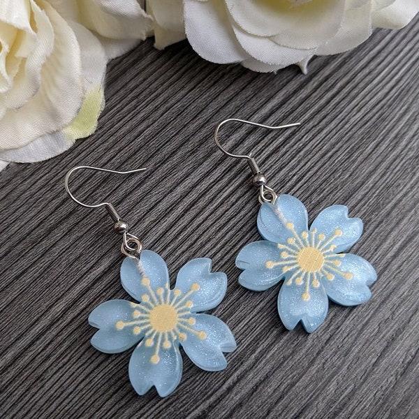 Kawaii fashion sakura resin jewelry cherry blossom flower earrings blue green yellow-cute fashion accessory pastel academia cosplay mori kei