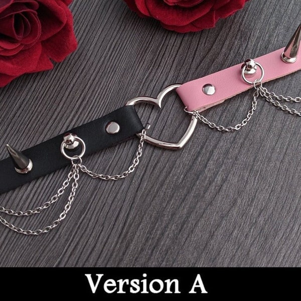 Alternative Pink & schwarzer pastel goth Choker Halsband Ketten Spikes Gothic - yamikawaii Halsband dual kawaii fashion Accessoire Cosplay