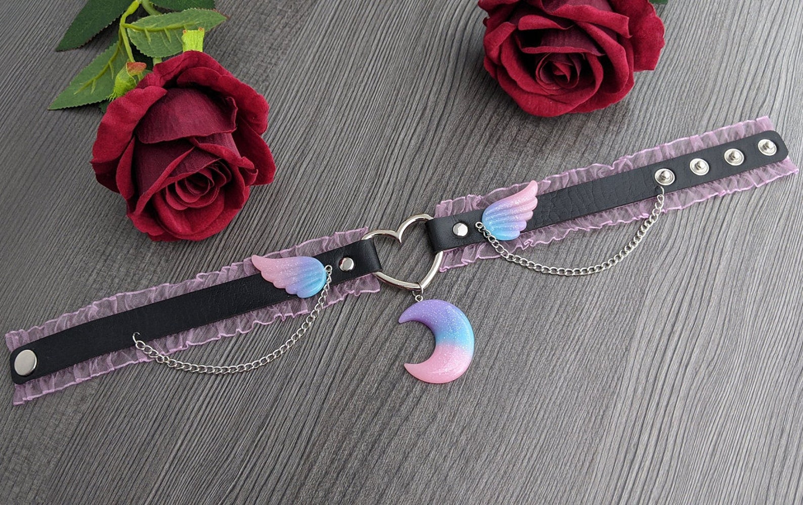 Pastel Goth Leather Choker Midnight Moon Yamikawaii Purple Etsy