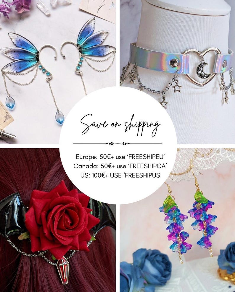 Romantiska goth örhängen silverfärgade rosetter och vingar/hjärtan - mörk mode outfit smycken söt häxstil jiraikei accessoar - present till gothic älskare bild 5