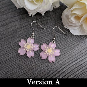 Cute sakura flower resin earrings pink purple white kawaii fashion cherry blossom accessory yumekawaii jewelry sweet lolita mori kei A) purple