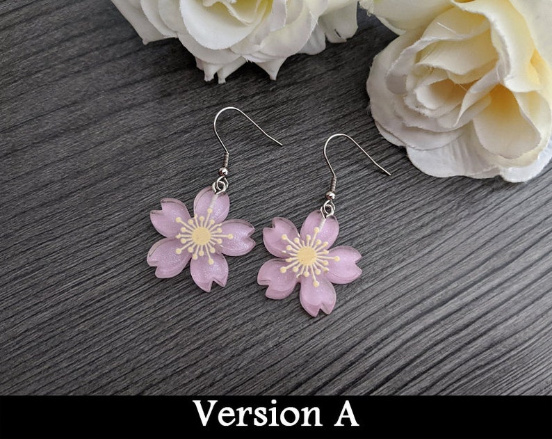 Cute sakura flower resin earrings pink purple white kawaii fashion cherry blossom accessory yumekawaii jewelry sweet lolita mori kei A) purple