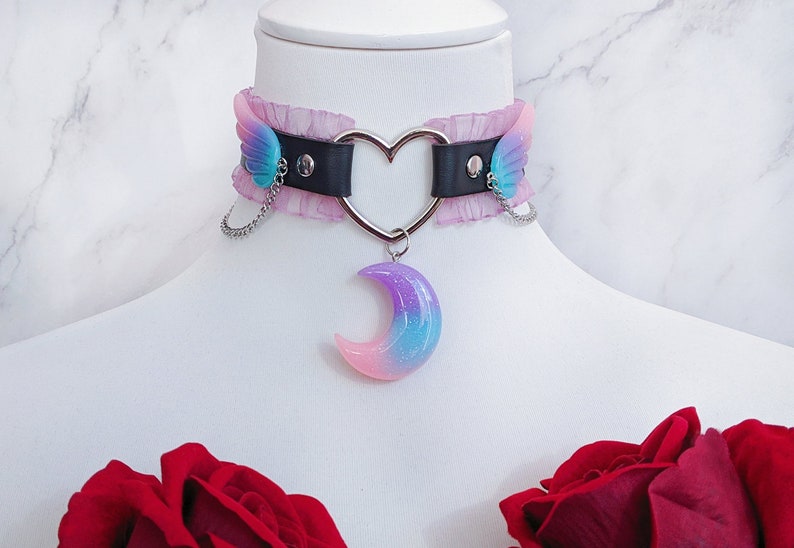 Pastel Goth Leather Choker Midnight Moon Yamikawaii Purple Etsy